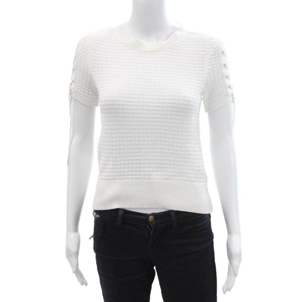 Rag & Bone Women White Cotton Pullover Lace-Up Crewneck Short Sleeve Size S